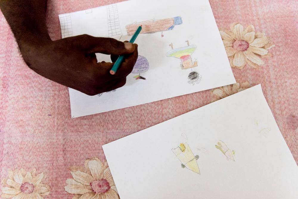 Details in drawings made by child sexual assault survivors. Bangui, CAR, 2020. 