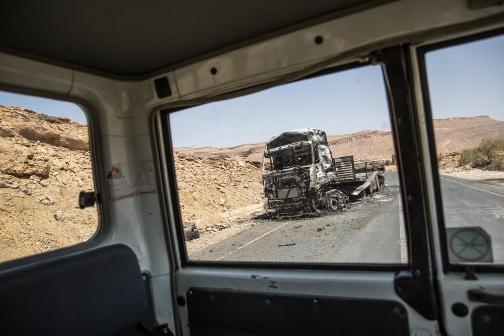 A truck full of food was bombarded during the February 22th night by the international coalition drived by Saudi Arabia.