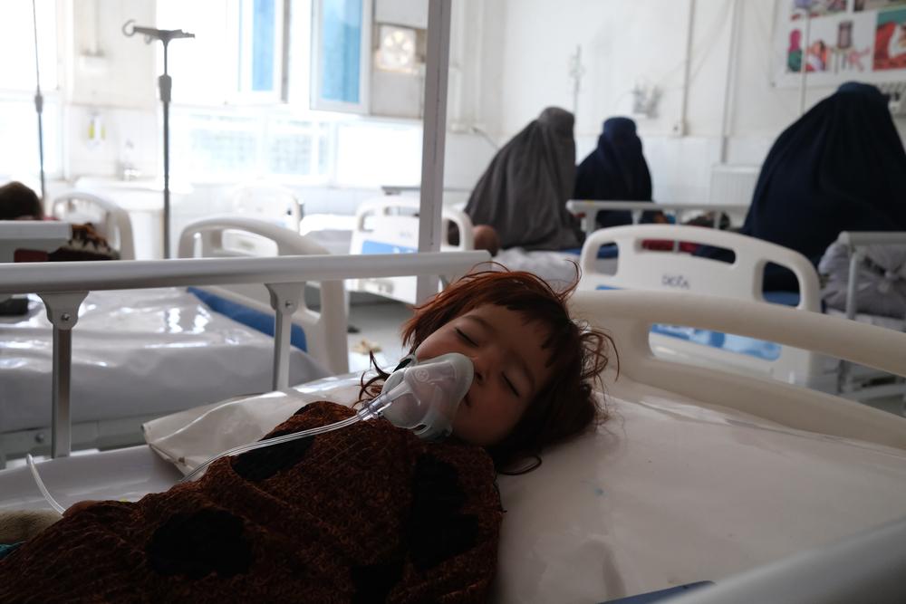 patient in the measles isolation ward at Boost hospital.