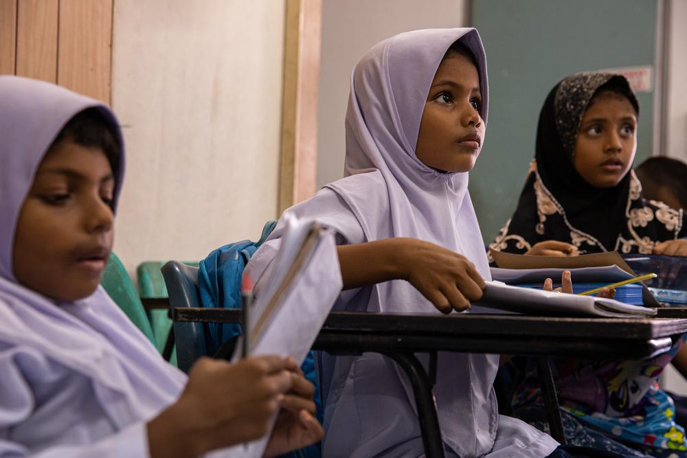 Girls at the Sabina Talim Academy, a school for Rohingya children in Penang, Malaysia.
