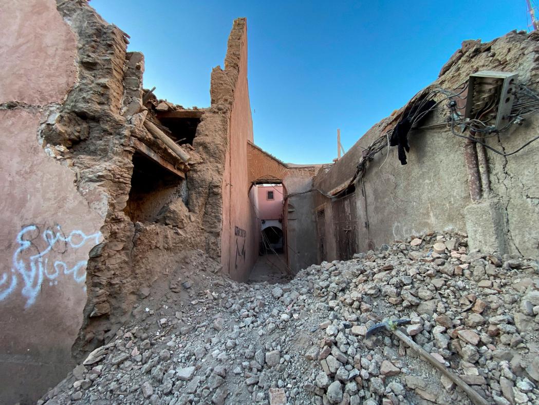 A general view of damage in the historic city of Marrakech, following a powerful earthquake in Morocco, September 9, 2023. REUTERS/Abdelhak Balhaki
