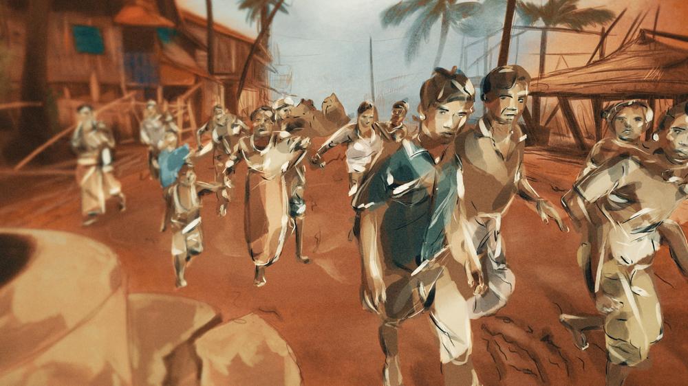 LAS | ILLUSTRATION (PNG) | FLEEING VIOLENCE Image adaptation by Multimedia Director Richard Swarbrick to be used to accompany LOST AT SEA | WEB SENSORY DOCUMENTARY www.lostatsea.org & DRAMA DOCUMENTARY SHORT FILM