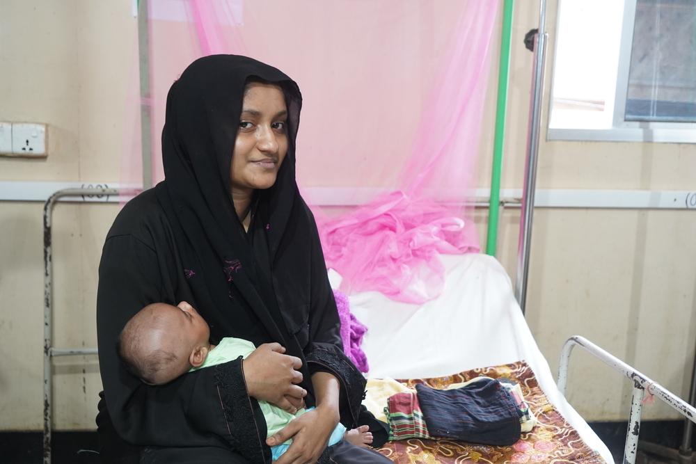 Nashima is a Rohingya refugee from Unchiprang camp, Cox’s Bazar, Bangladesh. She is visiting MSF’s Goyalmara facility with her child, who is suffering from pneumonia. Bangladesh, 01 April 2024 © MSF/Farah Tanjee