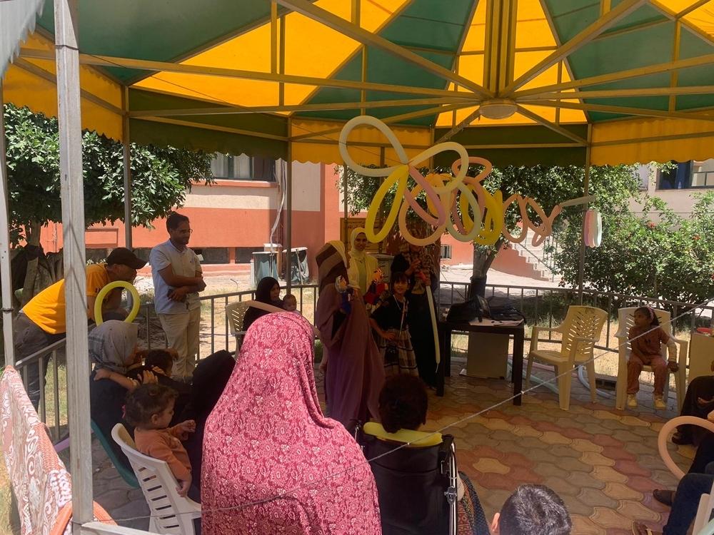 Children take part in a play therapy session at Al-Nasser hospital in Khan Younis.