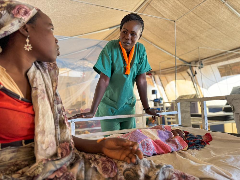 Solange Famanou Ahidjo, a 26-year-old midwife, stands in MSF maternity unit at Aboutengue camp in eastern Chad.