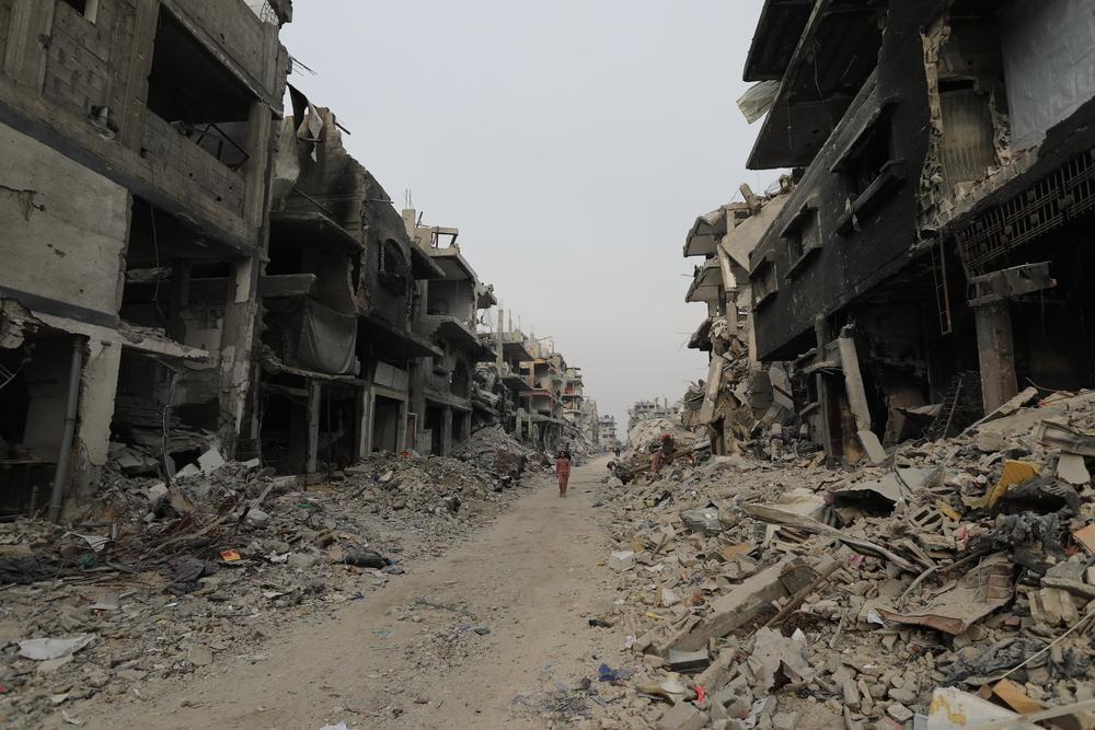 Destroyed streets and buildings in Beit Lahia in Gaza Strip.
