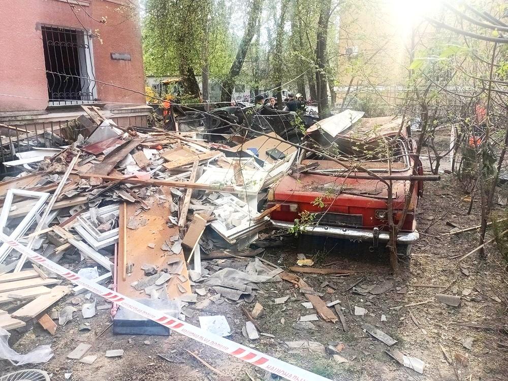 Debris lies in a street following a bombardment by Russian forces in Kyiv.