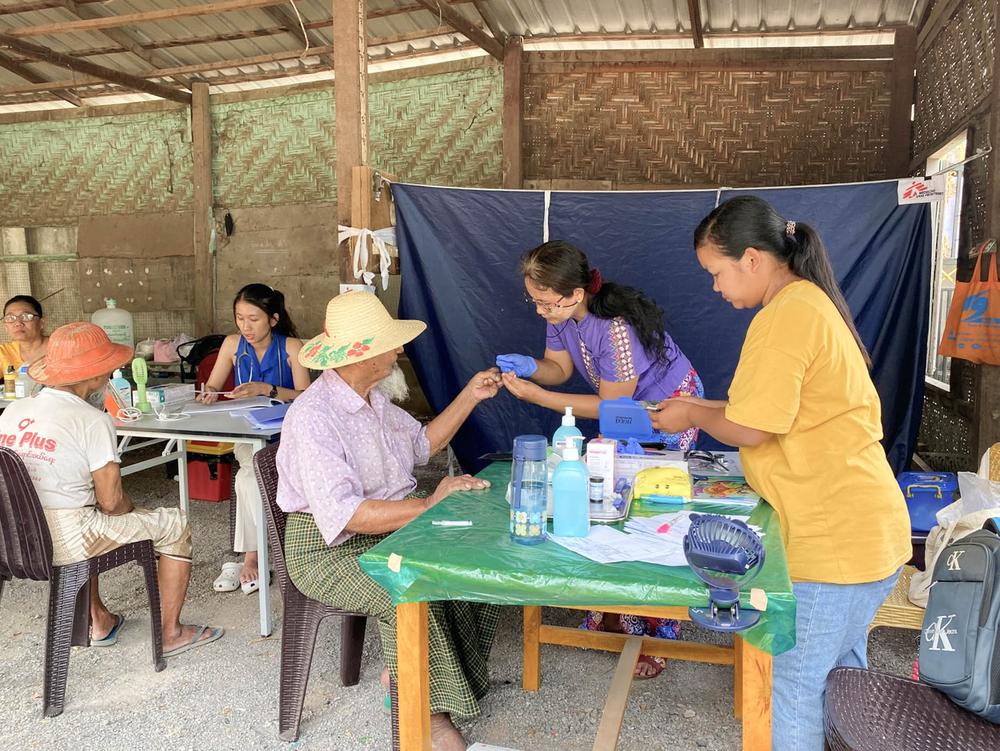 A patient visited our mobile clinic for a check-up on his blood pressure and insulin levels. He was inside a mosque when the earthquake struck and managed to escape after being hit by falling debris.
