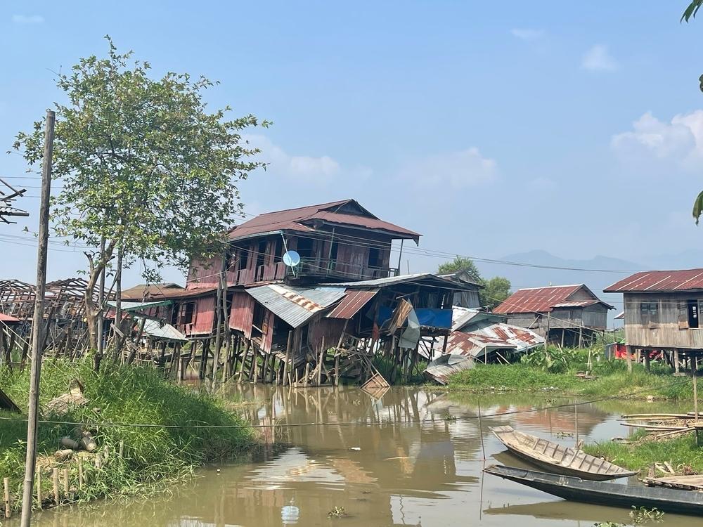 Damaged stilt houses